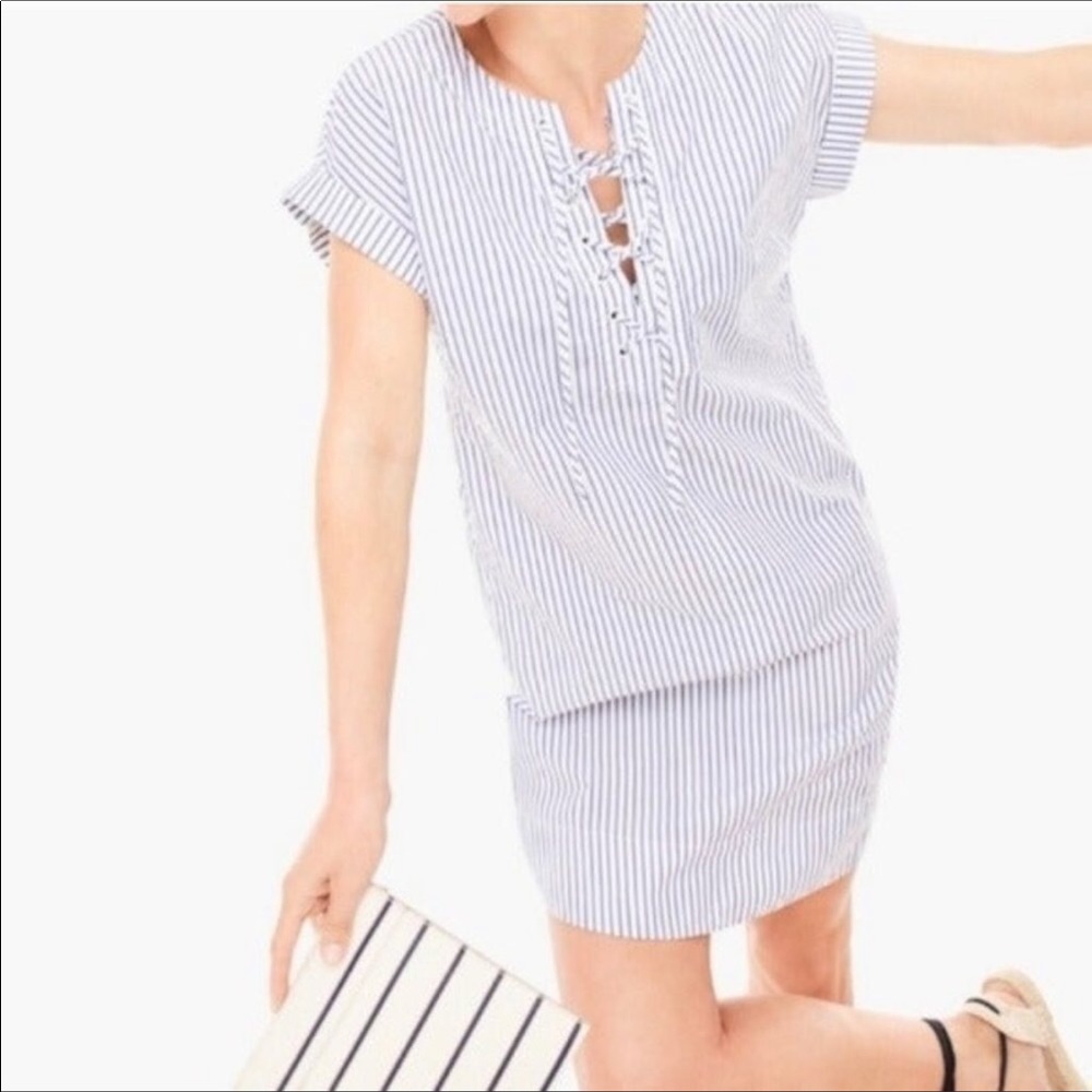 J Crew Blue and White Striped Tie-Front Shift Dress Size S EUC